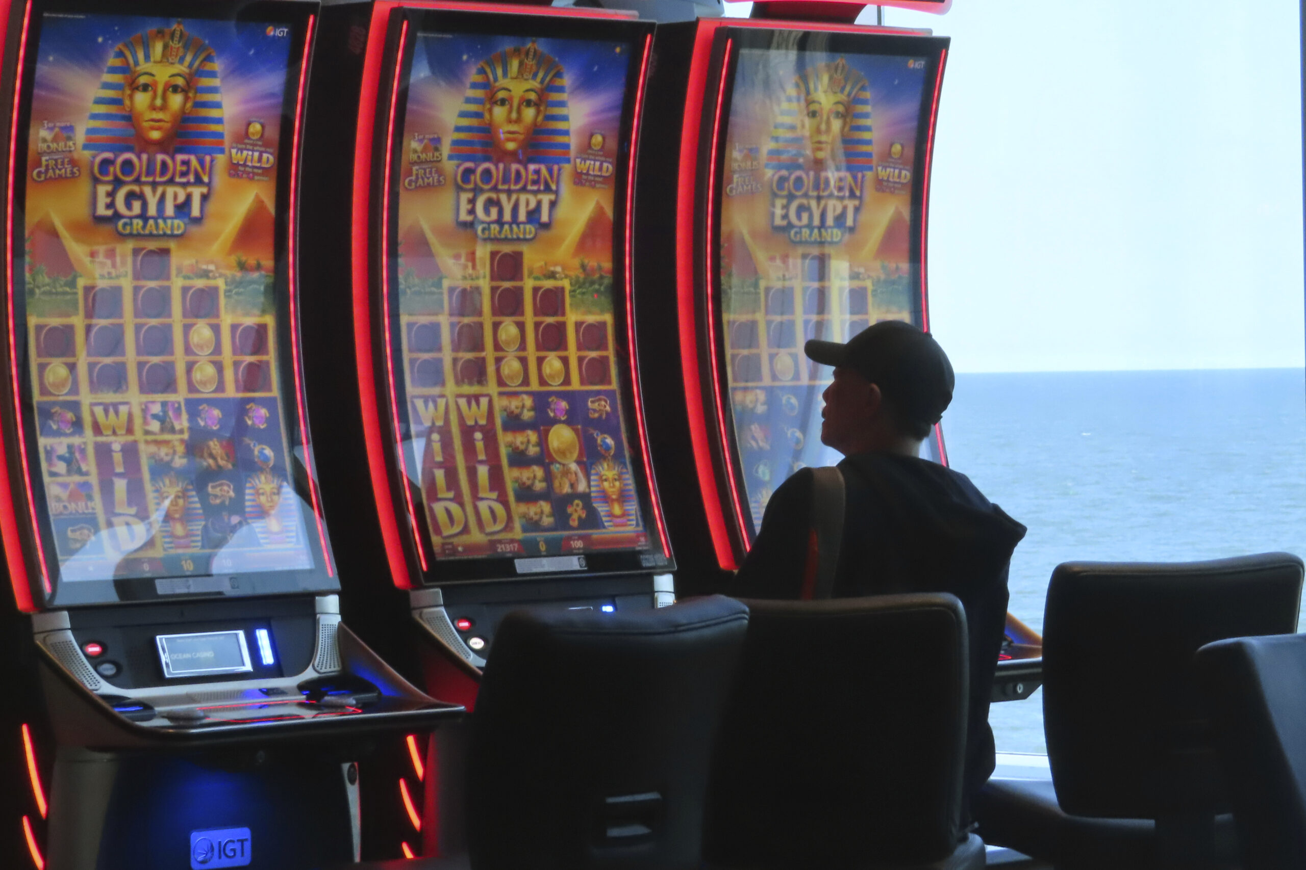 A gambler plays a slot machine at the Ocean Casino Resort in Atlantic City N.J. on May 21, 2024. (A...