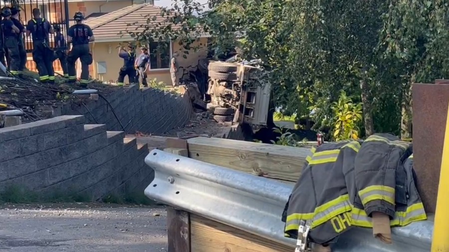 Image: A dump truck crashed into a house in an Edmonds neighborhood on Wednesday, Sept. 4, 2024....