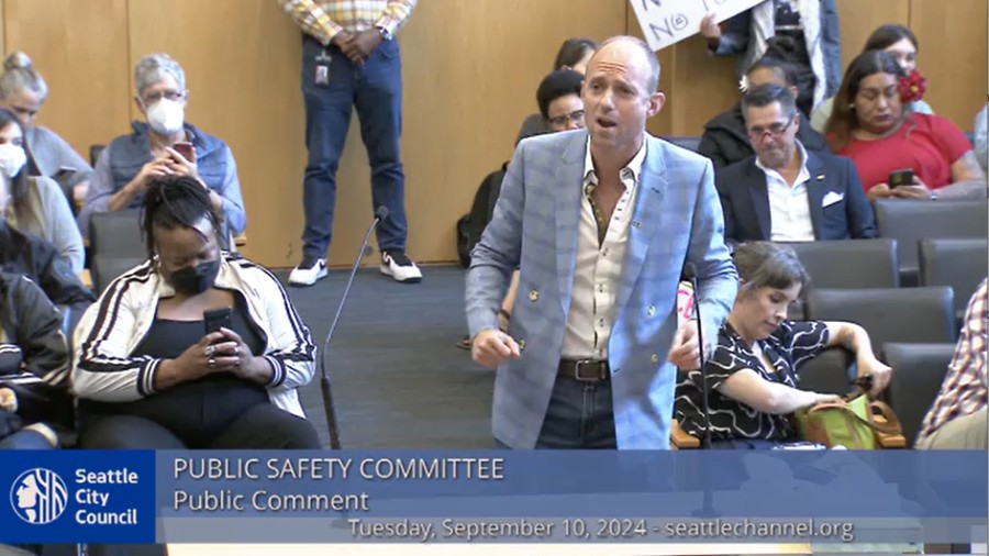 Image: One public commenter at the Seattle City Council meeting on Tuesday, Sept. 10 took the appro...