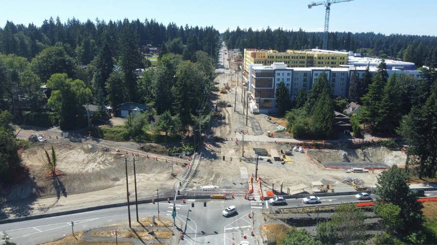 Image: The city of Shoreline posted an aerial photo of the construction at 145th Street near I-5 in...