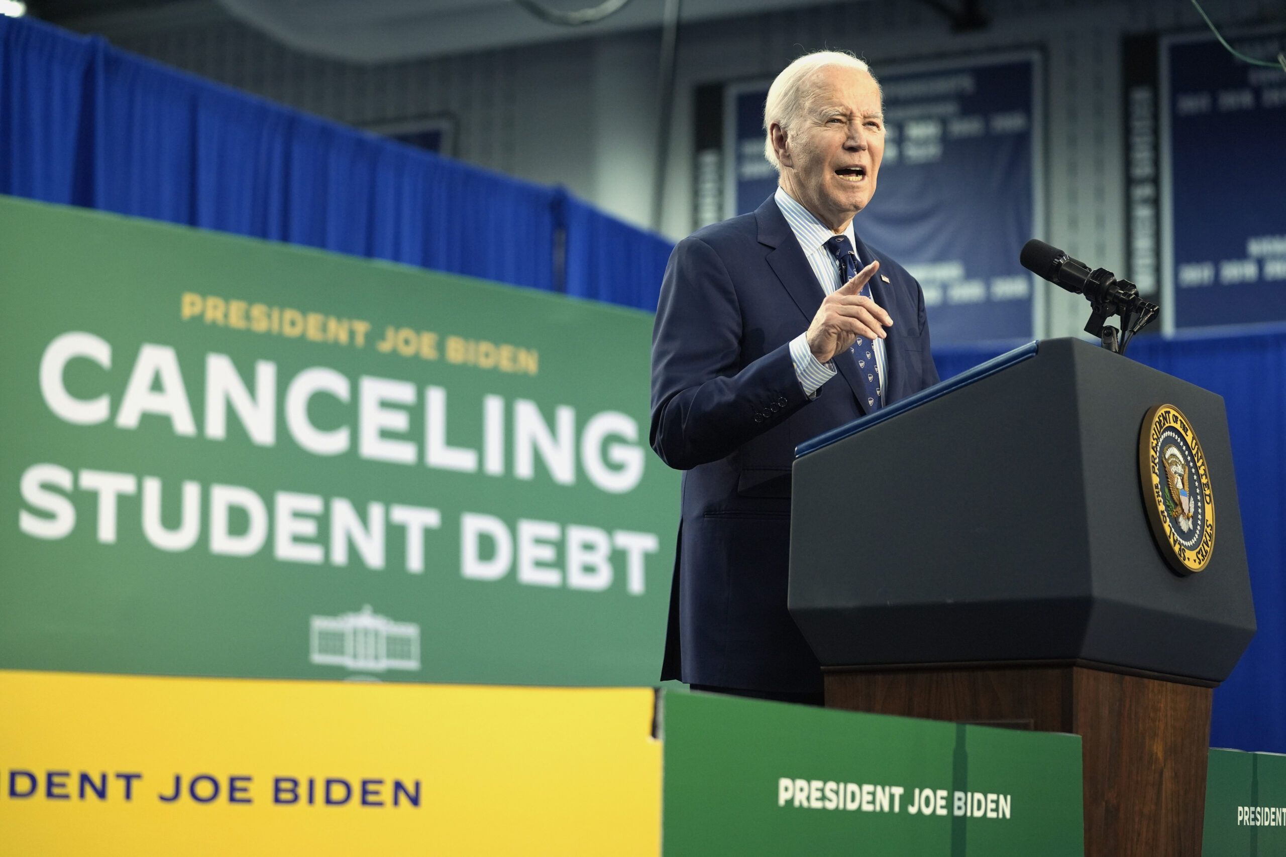 FILE - President Joe Biden speaks about student loan debt, April 8, 2024, in Madison, Wis. (AP Phot...