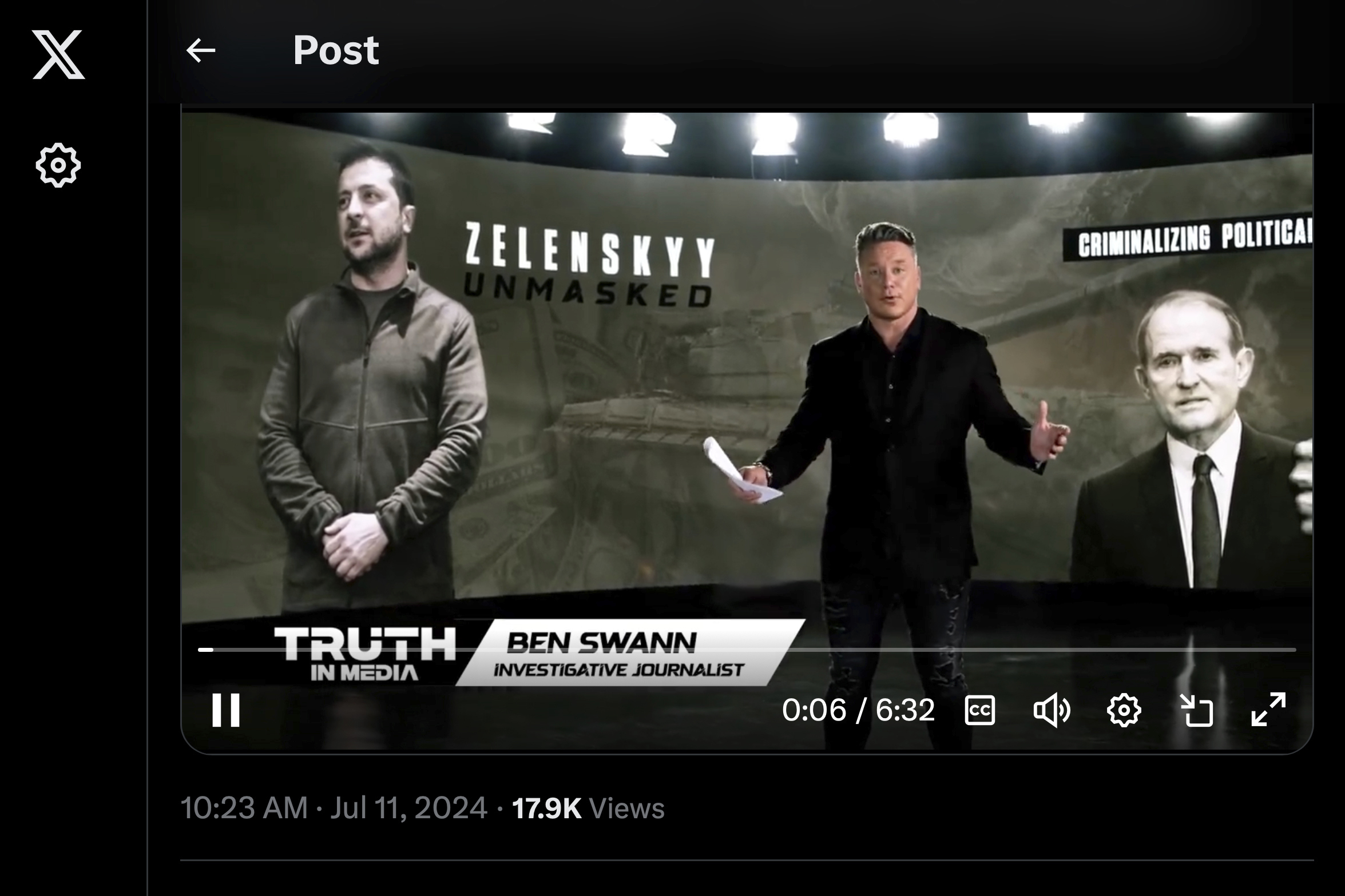 This image from Ben Swann's X social media account shows him in his video series "Zelenskyy Unmaske...