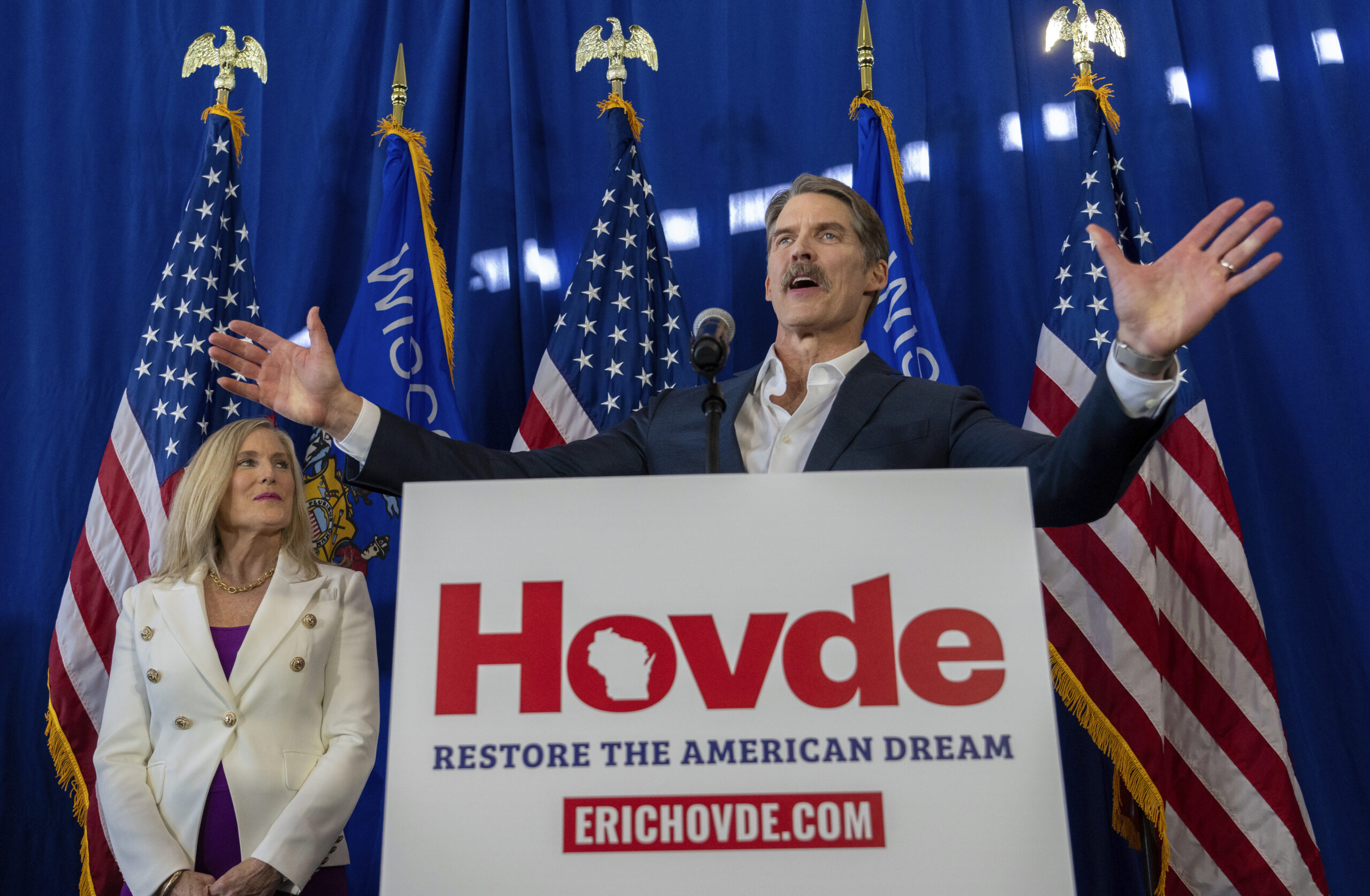 FILE - Eric Hovde, a Republican businessman and real estate mogul launched, announces he is running...