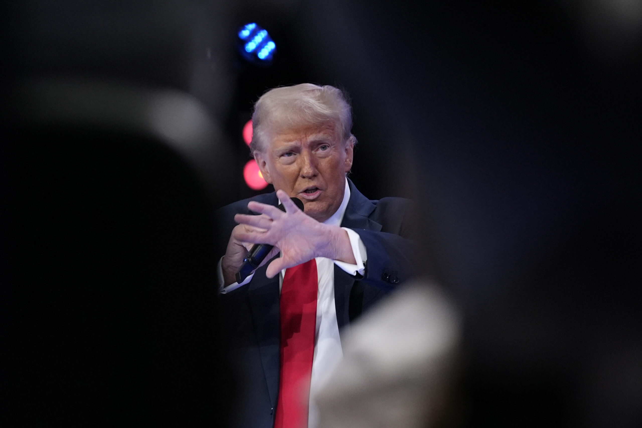 Republican presidential nominee former President Donald Trump speaks during a Univision town hall, ...