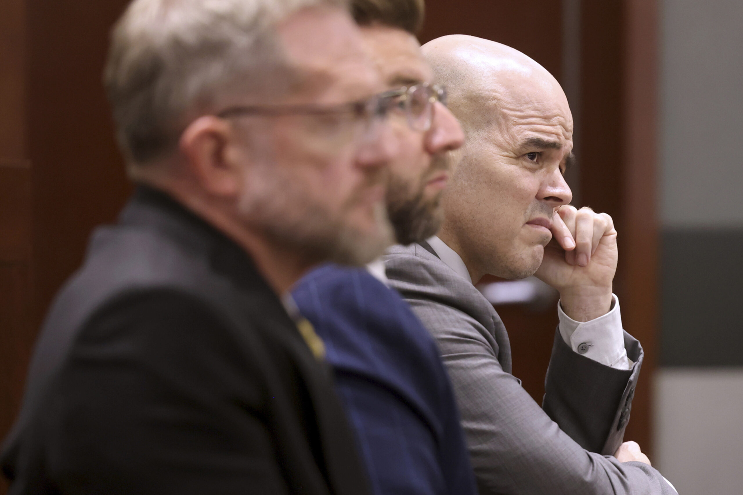 FILE - Robert Telles, right, a former Clark County public administrator charged in the murder of La...