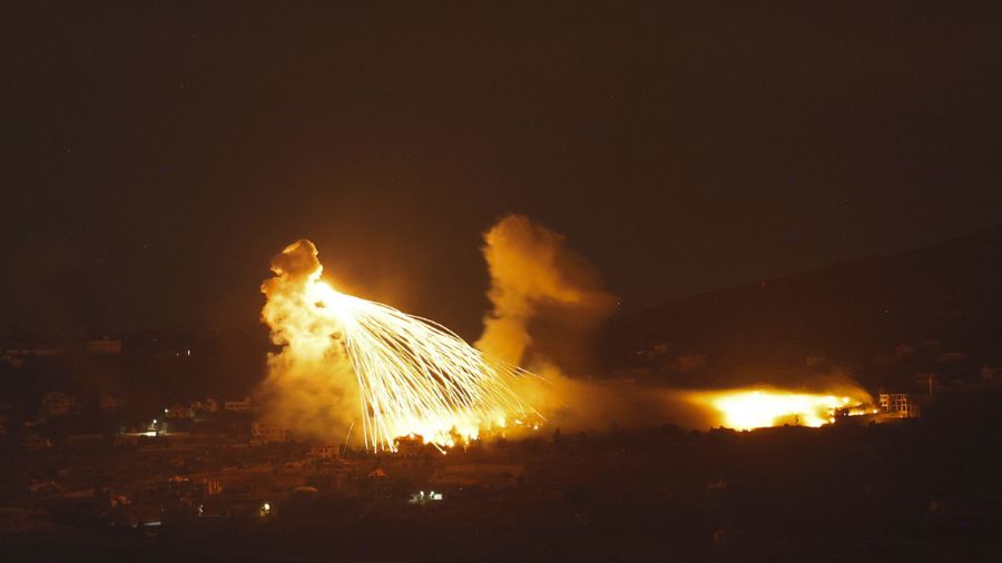 A picture taken from northern Israel, along the border with southern Lebanon, on September 30, 2024...