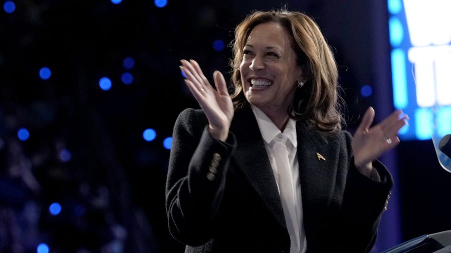 Photo: Democratic presidential nominee Vice President Kamala Harris speaks at a campaign rally....