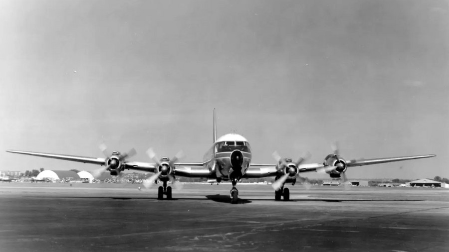 Image: Northwest Airlines DC-7C N285, pictured at an airport circa 1960. This aircraft is identical...