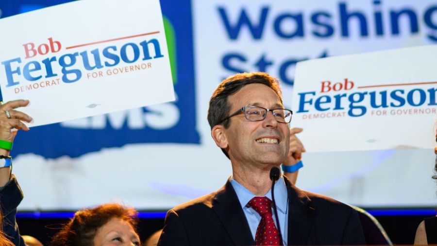 Photo: Newly-elected governor Bob Ferguson gives his victory speech at the Washington State Democra...