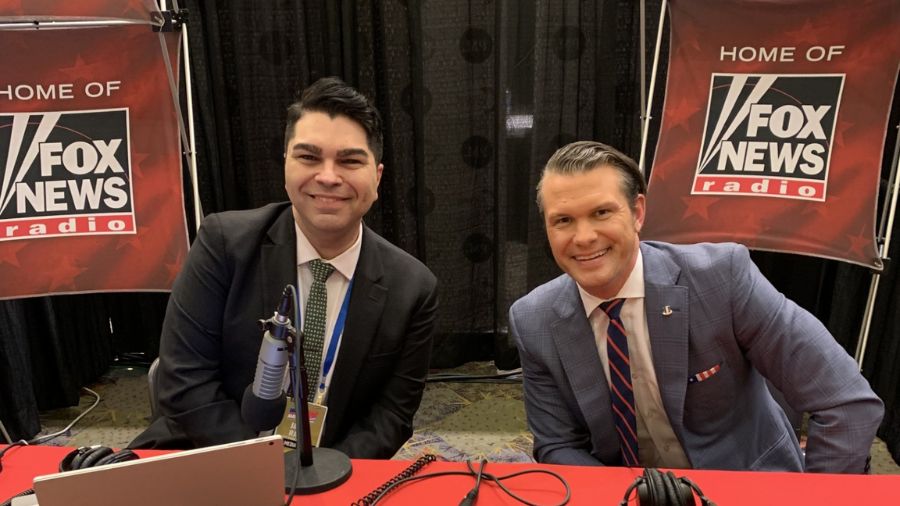 Photo: Jason Rantz (L) and Pete Hegseth (R) sit together at a broadcast....