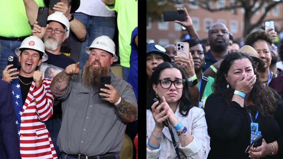 Photo: (Left) Donald Trump gestures at supporters during a campaign rally at PPG Paints Arena in Pi...