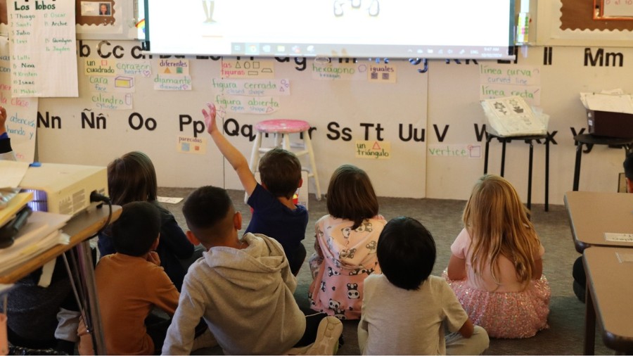 Image: Children pay attention in a school classroom in Seattle....