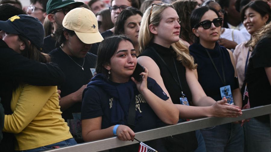 Photo: People react as US Vice President Kamala Harris speaks at Howard University in Washington, D...