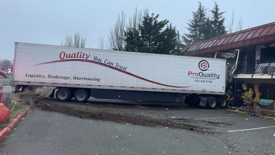 Truck crash into motel closes motel at Pacific Hwy and Port of Tacoma Road. (Photo: Fife Police Dep...
