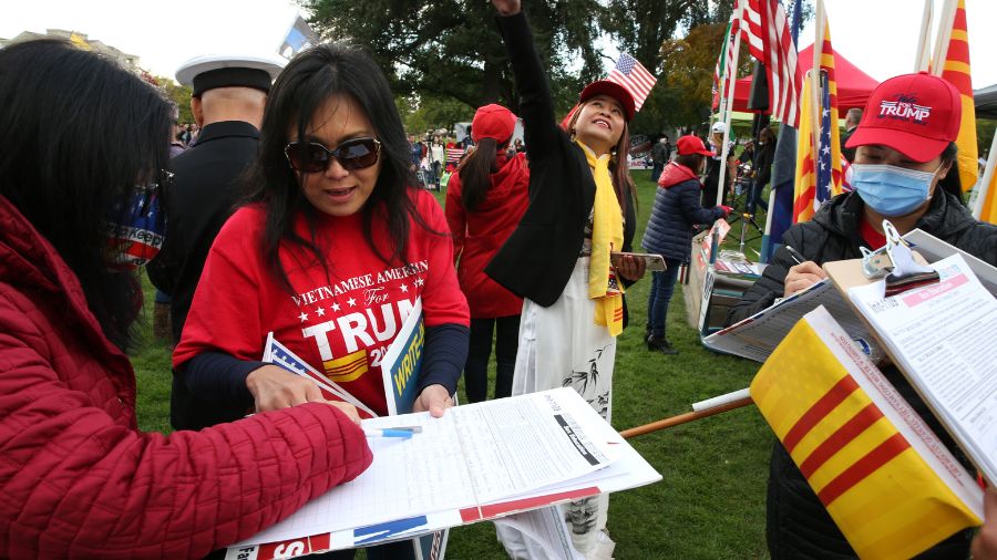 Michelle Le (2nd-L), from Issaquah, Washington and other women from the Asian American community co...