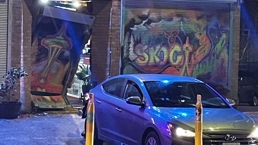 A smash-and-grab burglary left Kemp's Cannabis badly damaged Wednesday morning in Belltown....