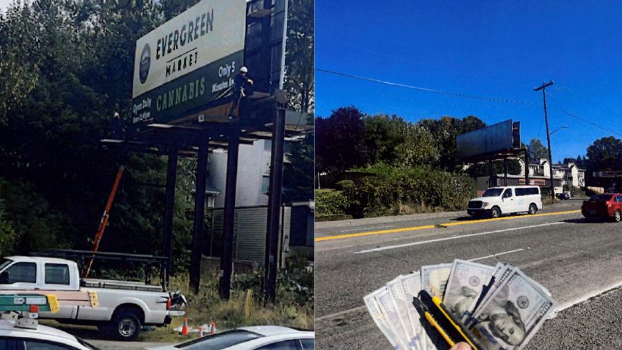 Cannabis billboard vandalized...
