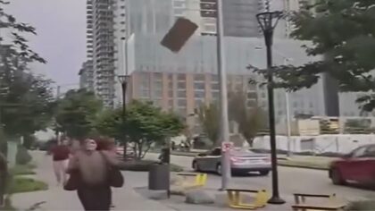 'The sky's falling': Video footage of plywood falling from Seattle construction site near pedestrians