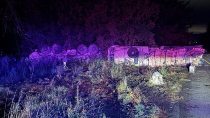Army vehicle flips over in Preston late Monday night