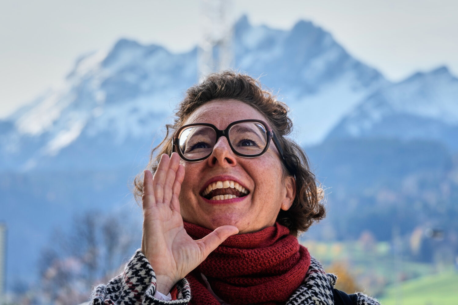 FILE - Yodel teacher Nadja Raess yodels in Lucerne, Switzerland, Oct. 29, 2025. (AP Photo/Michael P...