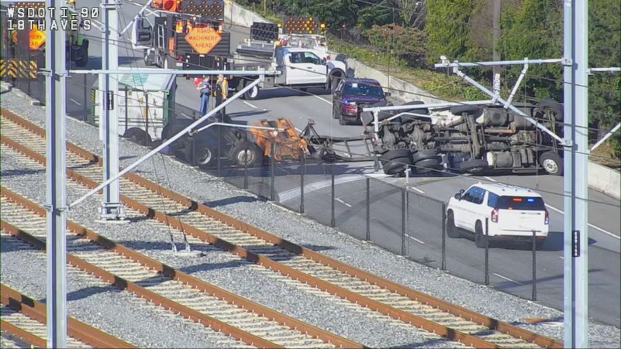 I-90 westbound semi-truck lanes blocked...