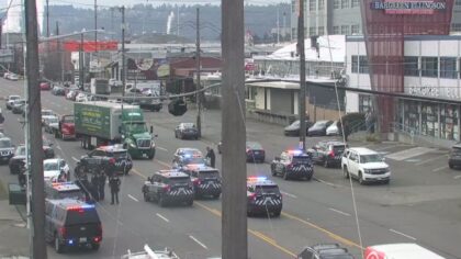 Seattle police activity closes lanes on 1st Avenue S. near S. Spokane Street