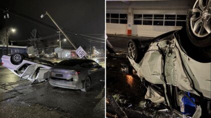 Driver arrested after car shears power pole, flips in high-speed Northgate crash