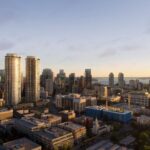 An ariel view of a rendering of WB1200 in South Lake Union. (Image: Hayes Davidson via Henriquez Architects)