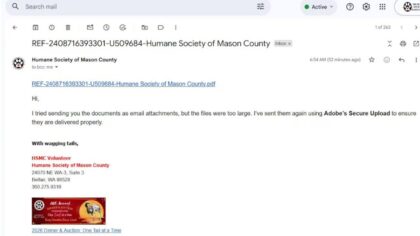 Humane Society of Mason County warns of spam email
