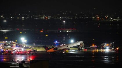 Pilot and copilot killed in collision between jet and fire truck at New York’s LaGuardia Airport