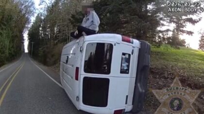 Man found sitting cross-legged on overturned van arrested for DUI in Kitsap County