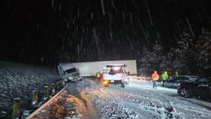 Icy roads cause jackknifed semi truck, WB I-90 closure near Easton