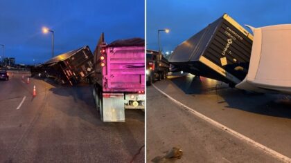 I-90 in Seattle reopens after semi-truck tips over