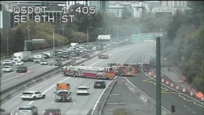 All lanes of NB I-405 in Bellevue reopen after fully engulfed garbage truck fire
