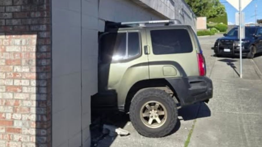 The driver of this SUV was not hurt when the vehicle crashed through the wall of a medical clinic i...