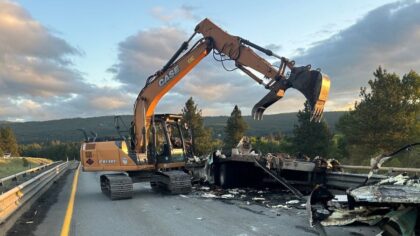 Apple-hauling semi-truck catches fire on westbound I-90 near Cle Elum