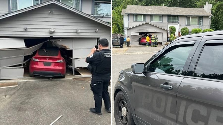Redmond tesla crash autopilot garage...