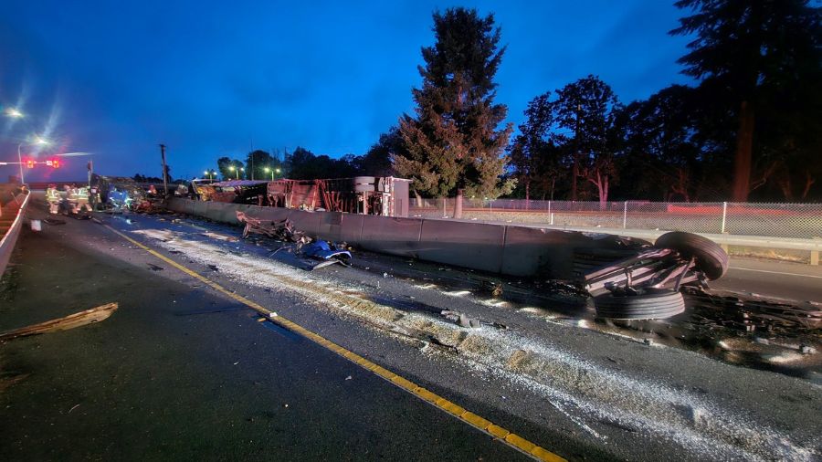 corn I-5 semi-truck crash...