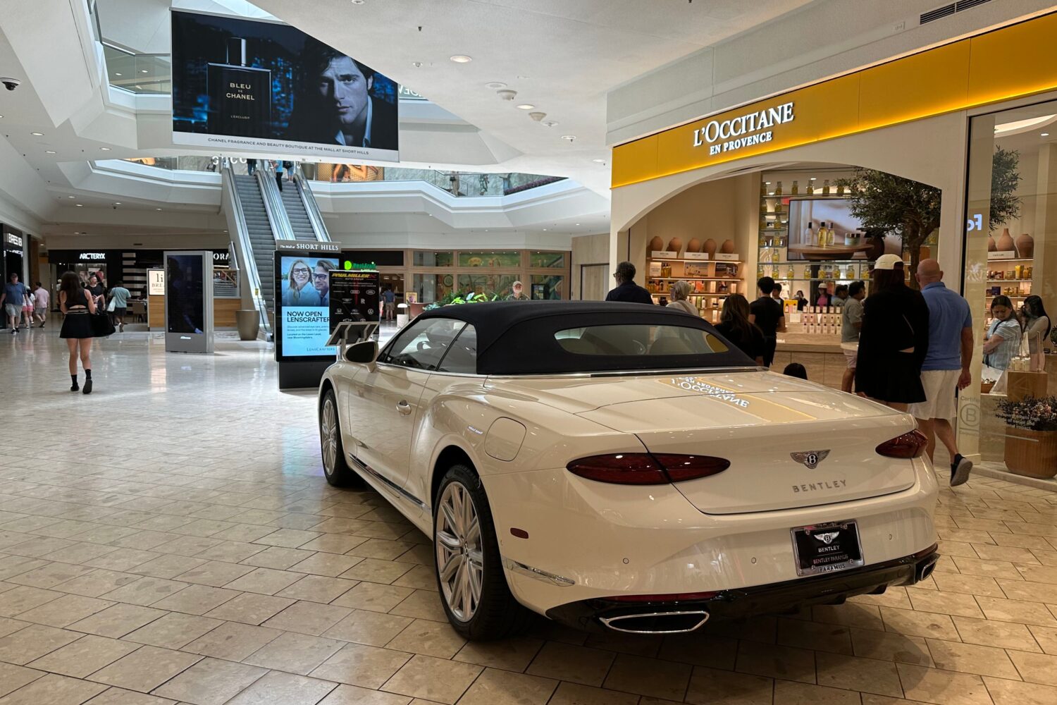 A display of a Bentley car at the Mall at Short Hills, in Short Hills, New Jersey, June 6, 2026, wh...