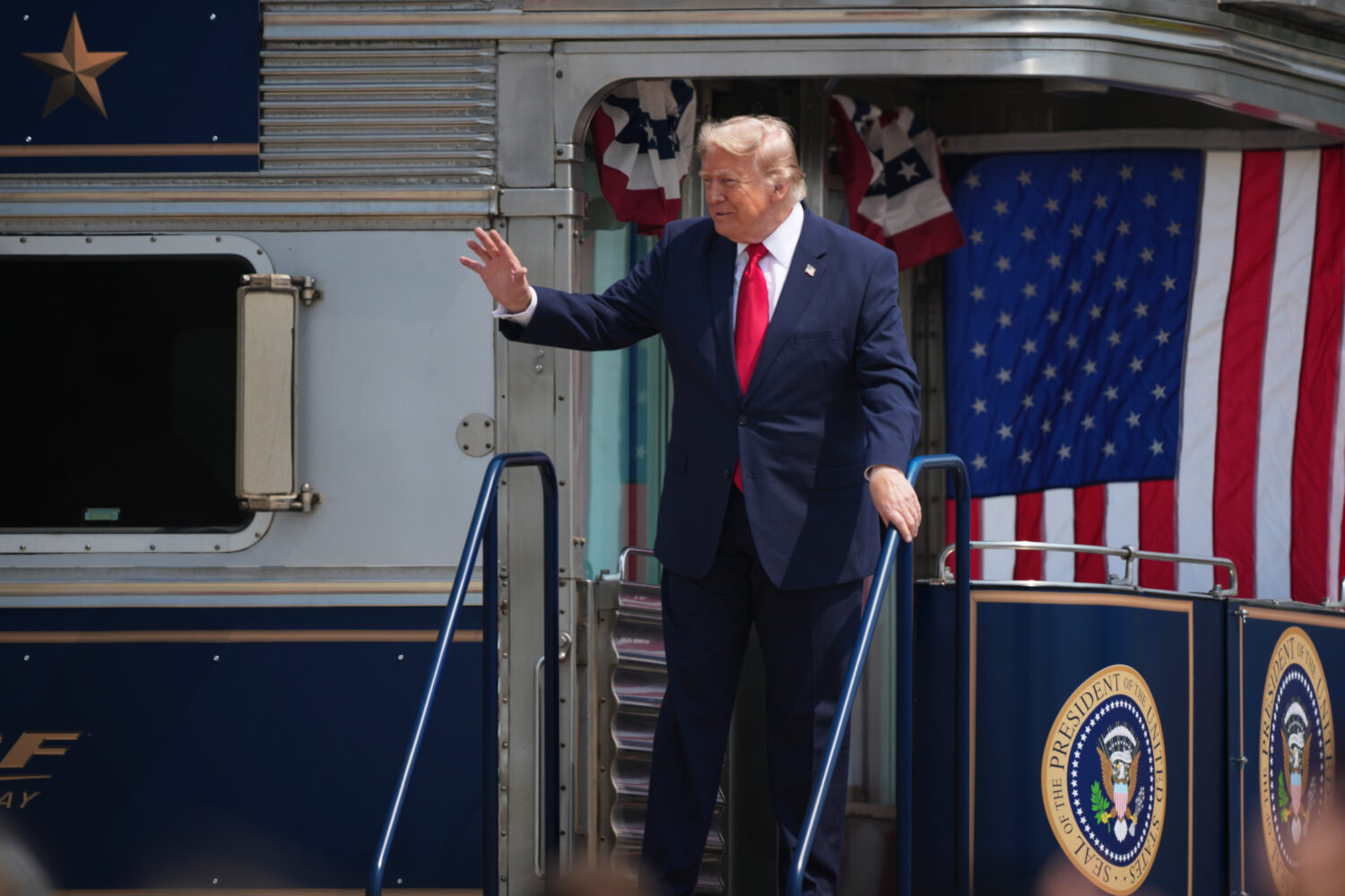 President Donald Trump arrives at the opening of the Theodore Roosevelt Presidential Library on the...