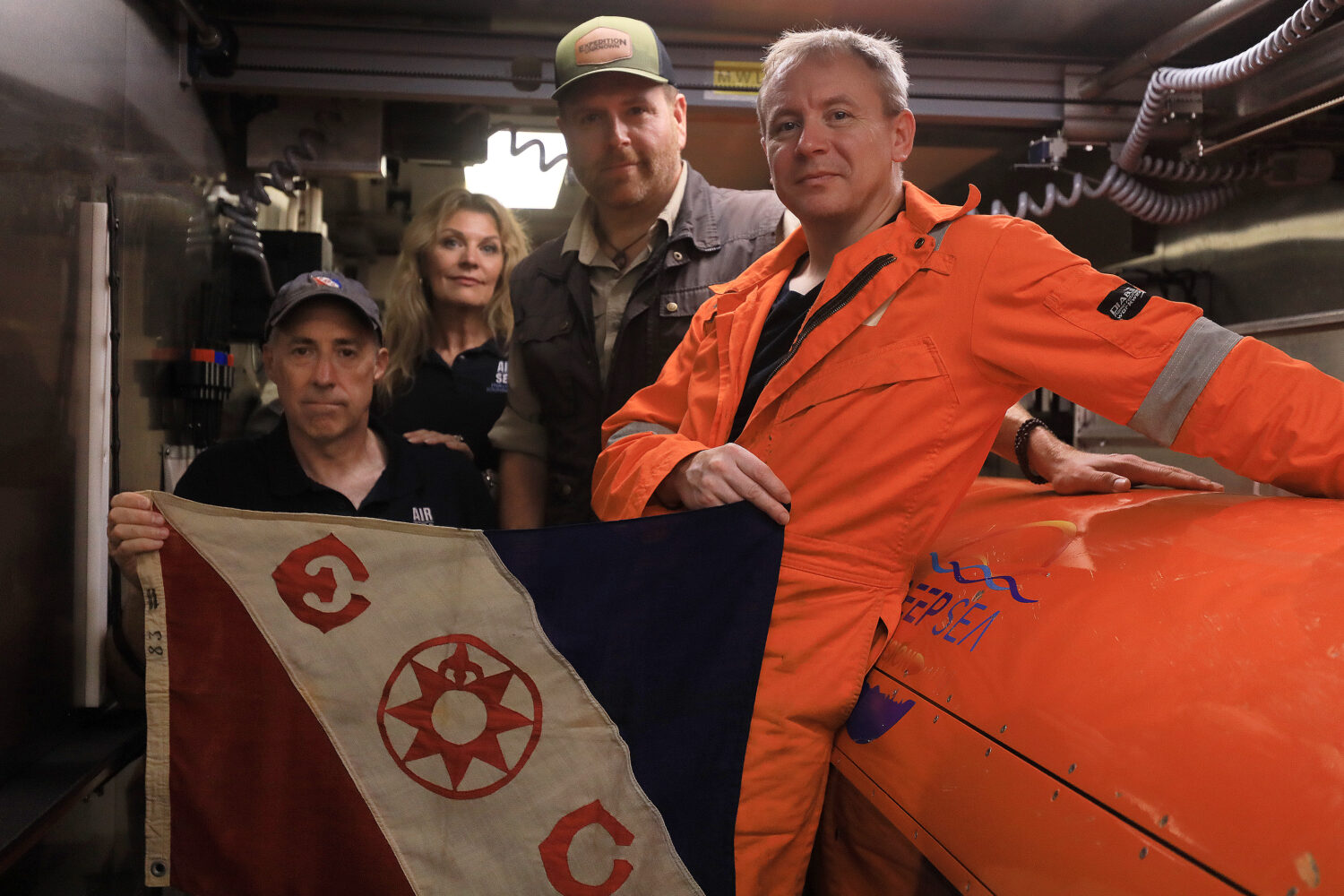 This undated photo provided by the Discovery Channel Tuesday, July 21, 2026, shows, from left, Air/...