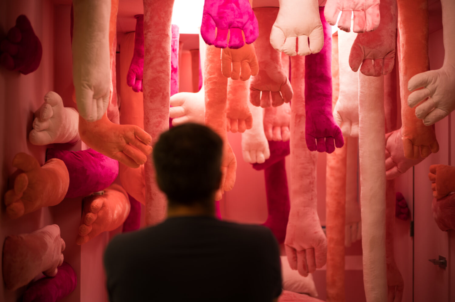 A visitor views an installation by Nathalie Auzepy during the "Hospital of Emotions" exhibition ins...