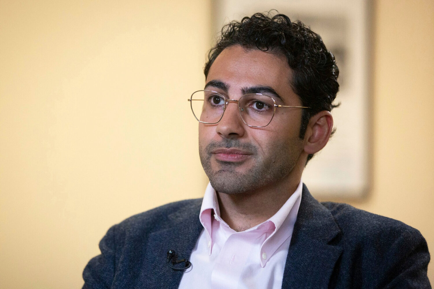 FILE - Mohsen Mahdawi speaks during an interview at the ACLU of Vermont on May 8, 2025, in Montpeli...