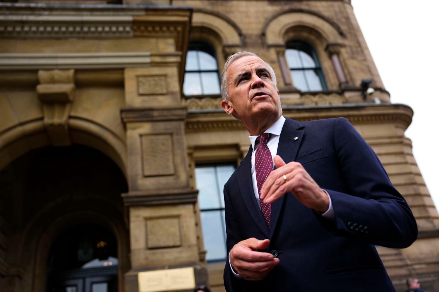 Canada Prime Minister Mark Carney makes a statement outside the Office of the Prime Minister and Pr...