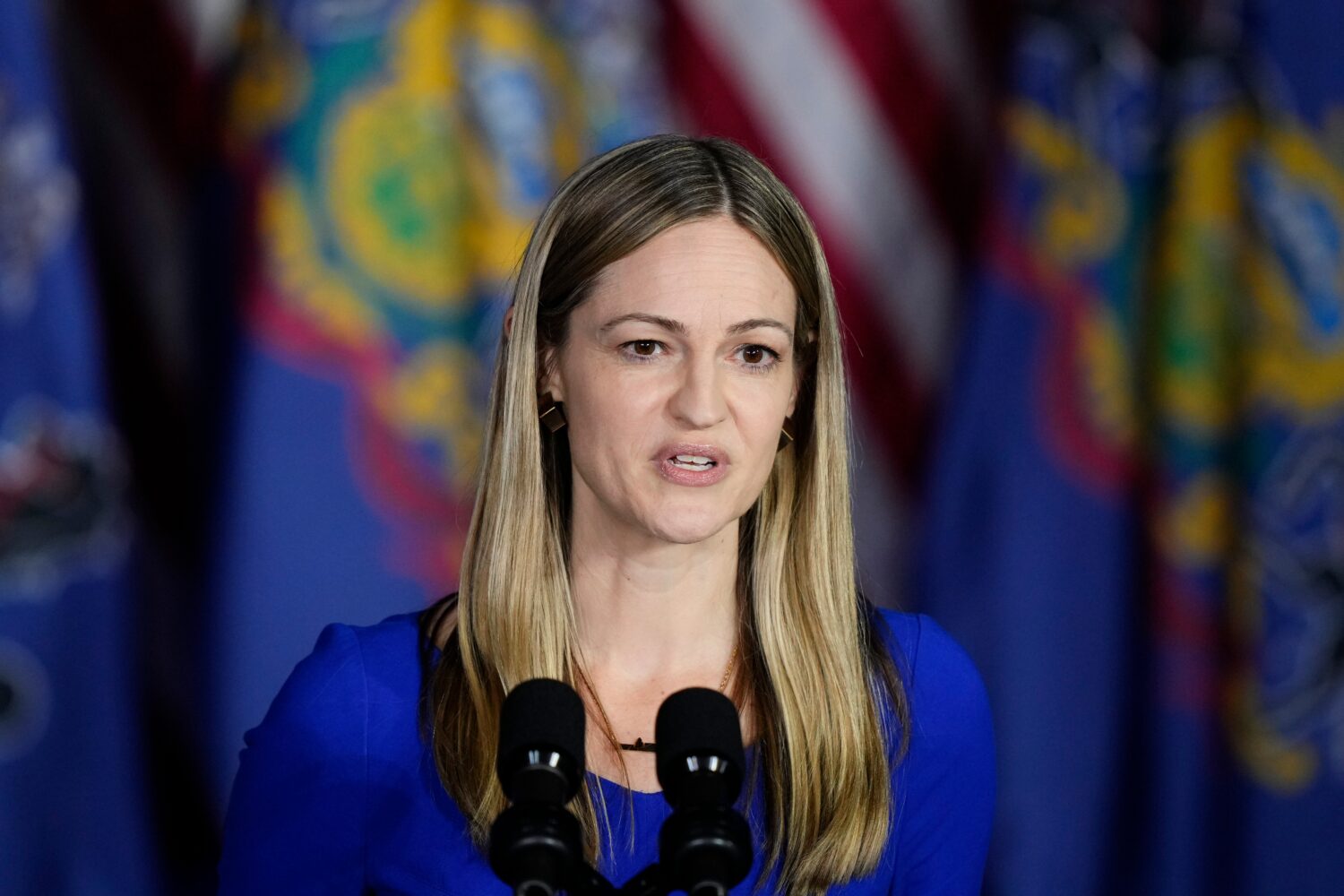 FILE - Scranton Mayor Paige Cognetti speaks during a President Joe Biden campaign event in Scranton...