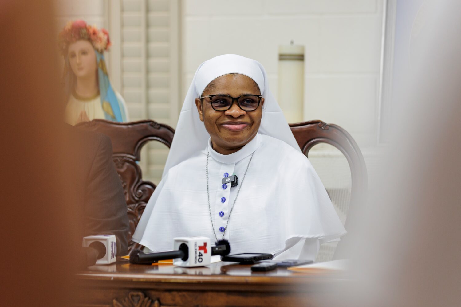 Sister Leticia "Letty" Ugboaja at a news conference at Our Lady of Sorrows Catholic Church on Thurs...