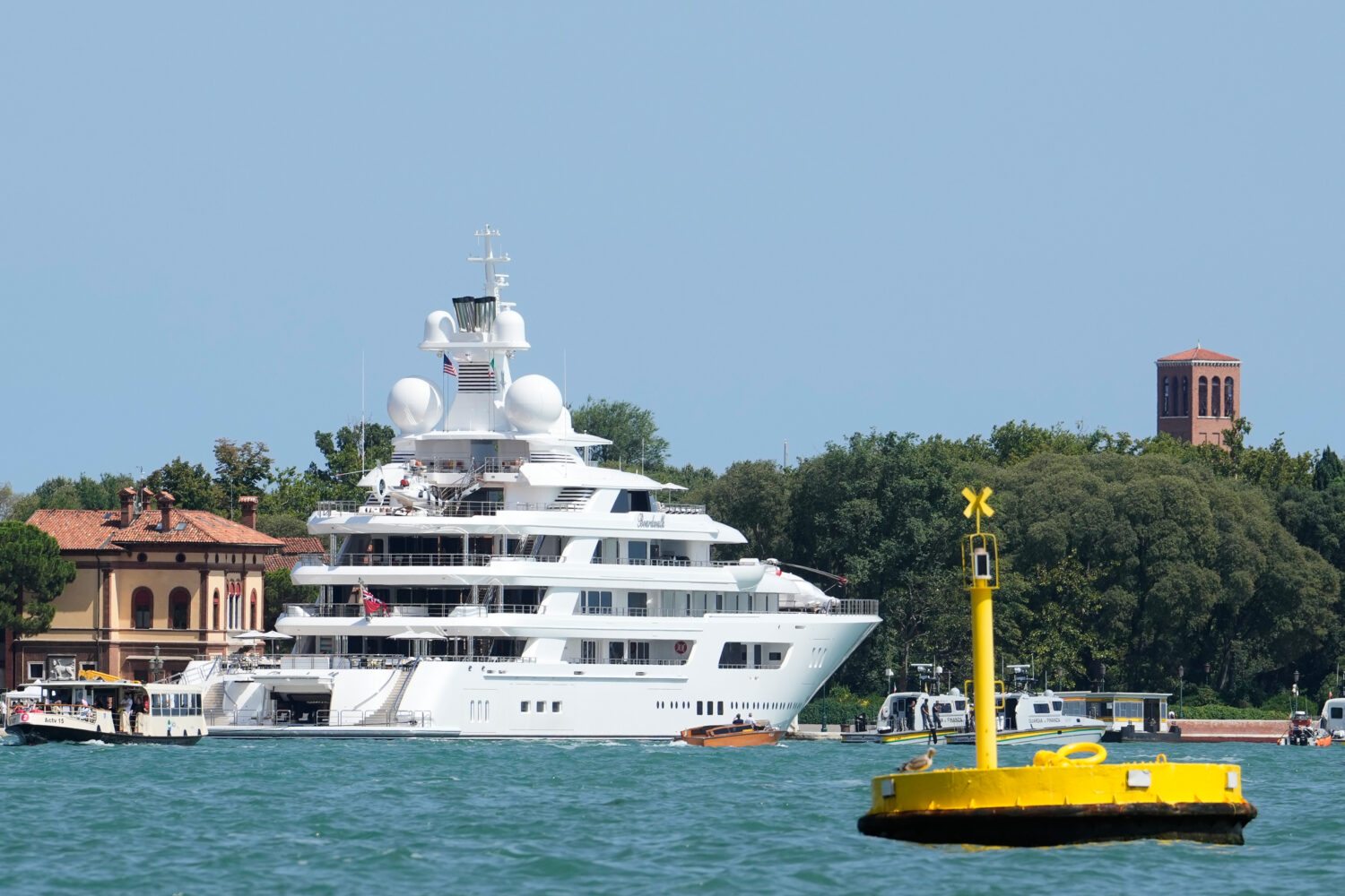U.S. Ambassador Tilman Fertitta's superyacht 'Boardwall' is docked as part of "Freedom 250 Coastal ...