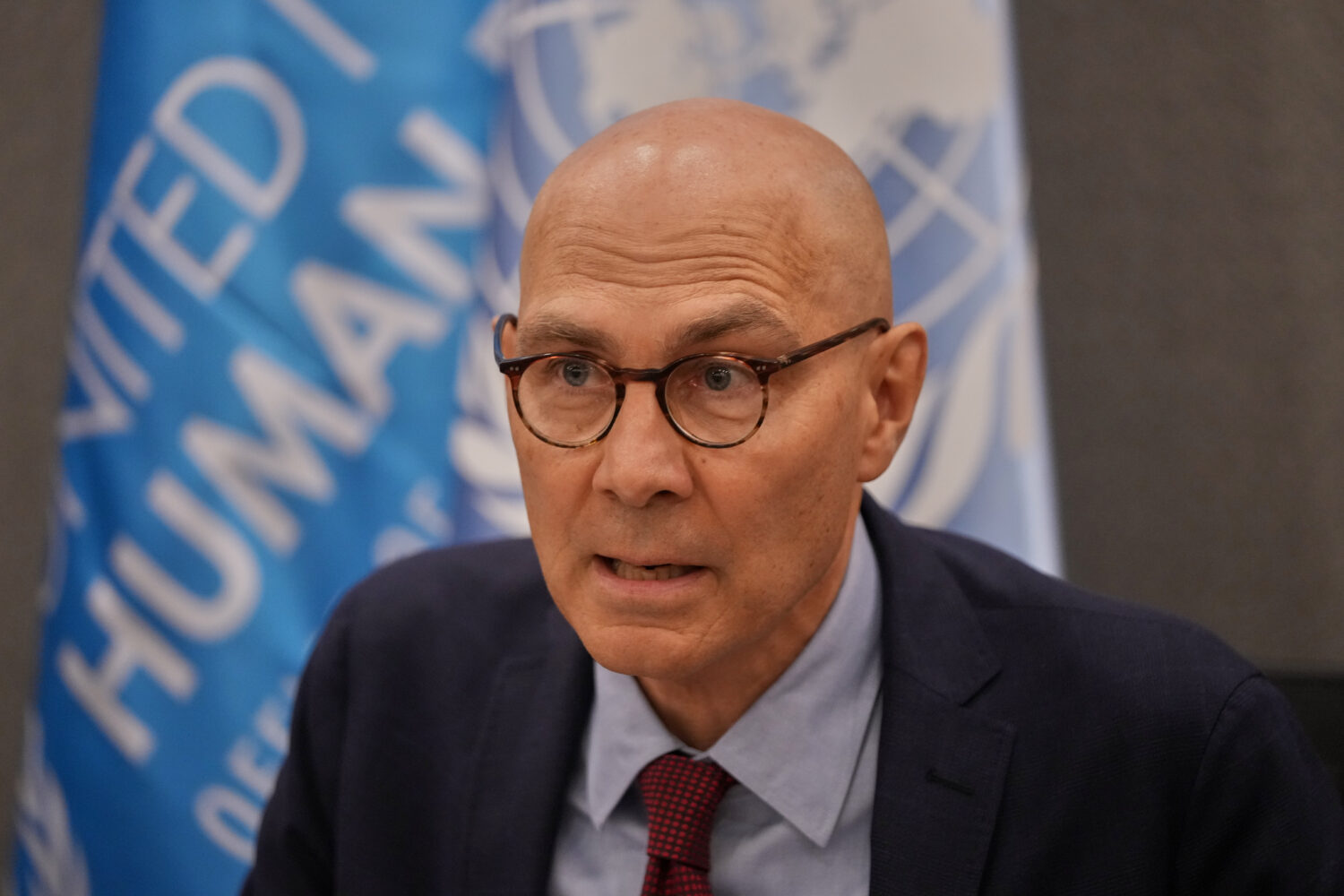 U.N. High Commissioner for Human Rights Volker Turk speaks to the media during a press conference i...