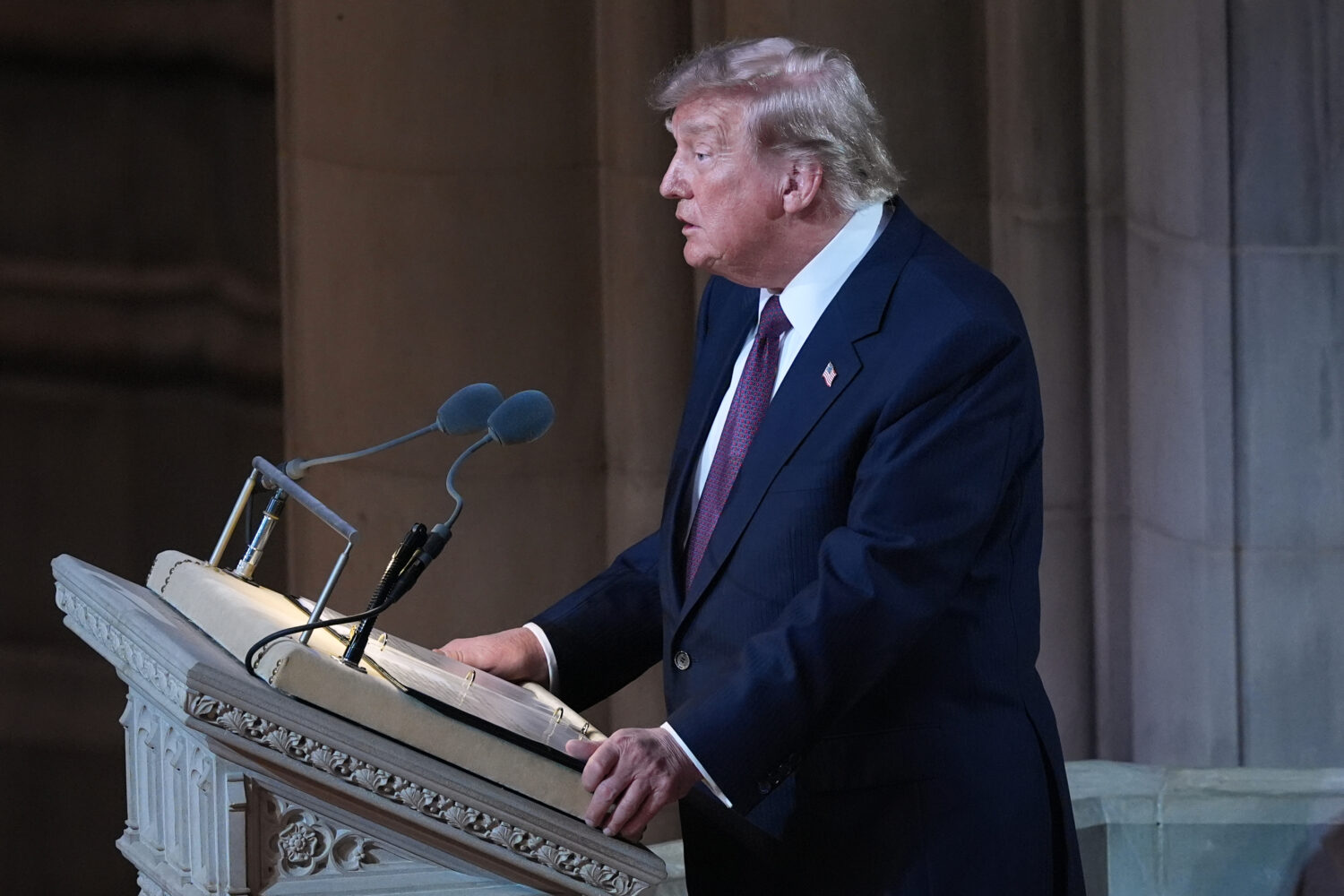 President Donald Trump speaks during the funeral of Sen. Lindsey Graham, R-S.C., Tuesday July 28, 2...