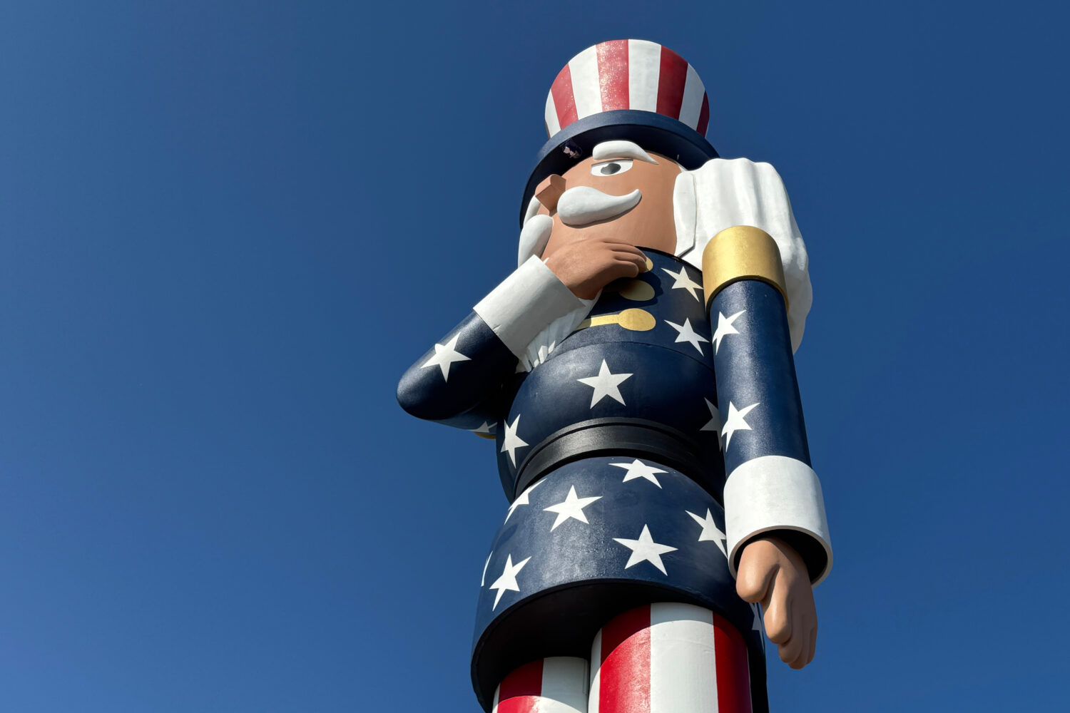 Verne the Patriot, a nutcracker sculpture, is unveiled in Luverne, Minn., Saturday, July 18, 2026. ...